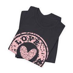 Heart Stamp Tee — Pink 'Love More' Graphic T-Shirt