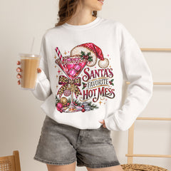 "Santa's Favorite Hot Mess" Sparkle Martini Holiday Christmas Crewneck