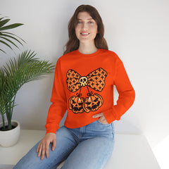 Halloween Pumpkin Bow Sweatshirt, Fall Fashion, Cozy Crewneck, Unisex Sweatshirts, Holiday Apparel, Seasonal Gift
