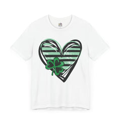 St. Patrick's Day Heart Tee - Unisex Jersey Short Sleeve Shirt with Clover Design