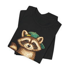 Cute Raccoon Graphic Tee — Adorable Cartoon Raccoon with Green Cap
