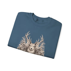 Deer Mandala Crewneck Sweatshirt — Vintage Stag Floral Graphic