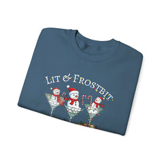Lit & Frostbit Design | Festive Christmas Martinis, Winter Parties, Snowman Apparel, Christmas Party Sweatshirt