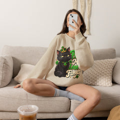 St. Patrick’s Black Cat Sweatshirt  "Pinch Me, Lose a Finger" Graphic Crewneck