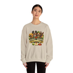 Love Dogs Crewneck Sweatshirt — Cute Paw Print & Dog Portraits Graphic