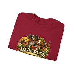 Love Dogs Crewneck Sweatshirt — Cute Paw Print & Dog Portraits Graphic