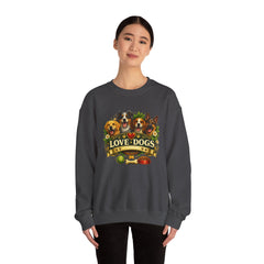 Love Dogs Crewneck Sweatshirt — Cute Paw Print & Dog Portraits Graphic