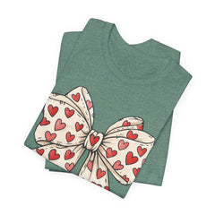 Heart Bow T-Shirt — Cute Valentine’s Day Tee with Red Heart Pattern