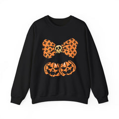 Halloween Pumpkin Bow Sweatshirt, Fall Fashion, Cozy Crewneck, Unisex Sweatshirts, Holiday Apparel, Seasonal Gift