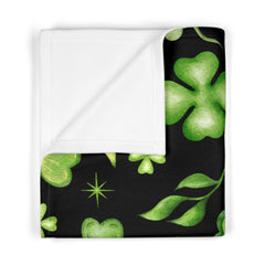 St. Patrick's Day Soft Fleece Dog Blanket - Shamrocks on Black Design