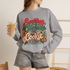 "Surviving Christmas One Cookie at a Time" Cozy Holiday Christmas Crewneck