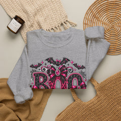 BOO Halloween Crewneck Sweatshirt — Pink Gothic Bat & Floral Design