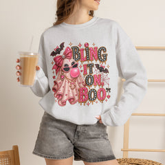 'Bling It On Boo' Pink Ghost Halloween Crewneck Sweatshirt