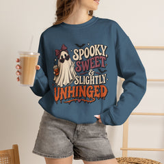 "Spooky Sweet Slightly Unhinged" Halloween Ghost Sweatshirt
