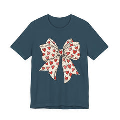 Heart Bow T-Shirt — Cute Valentine’s Day Tee with Red Heart Pattern