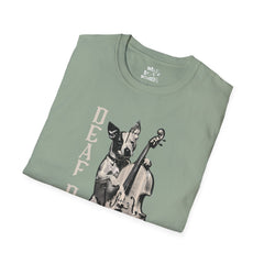 FB Rockstar Dog Unisex T-Shirt - Deaf Dogs Definitely Rock White Upright Bass Design