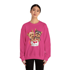 Yorkshire Terriers in Coffee Cup Sweatshirt - Valentine's Day Cuteness