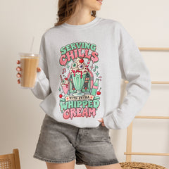 Halloween Sweatshirt — "Serving Chills with Extra Whipped Cream" Retro Ice Cream Graphic - BP