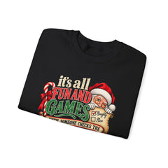 Christmas Sweatshirt — "It's all fun and games until Santa checks the naughty list" Cozy Holiday Gildan Crewneck