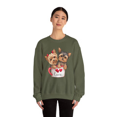 Yorkshire Terriers in Coffee Cup Sweatshirt - Valentine's Day Cuteness