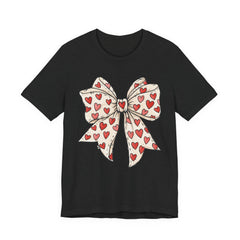 Heart Bow T-Shirt — Cute Valentine’s Day Tee with Red Heart Pattern