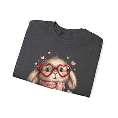 Cute Bunny Sweatshirt — Heart Glasses Bunny Crewneck, Cozy Valentine Pullover