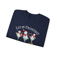 Lit & Frostbit Design | Festive Christmas Martinis, Winter Parties, Snowman Apparel, Christmas Party Sweatshirt