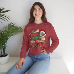 Christmas Sweatshirt — "It's all fun and games until Santa checks the naughty list" Cozy Holiday Gildan Crewneck