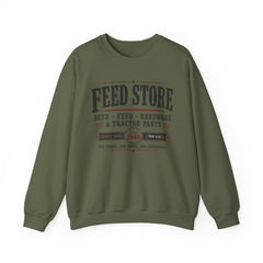 Feed Store Crewneck Sweatshirt — Vintage Farmhouse Seed & Feed Graphic - Southern Heritage