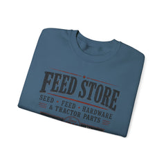 Feed Store Crewneck Sweatshirt — Vintage Farmhouse Seed & Feed Graphic - Southern Heritage