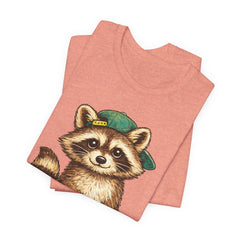 Cute Raccoon Graphic Tee — Adorable Cartoon Raccoon with Green Cap
