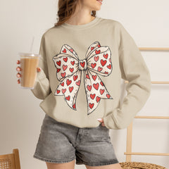 Valentine Heart Bow Sweatshirt — Cute Ribbon Graphic Crewneck