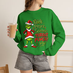 Rock - Paper - Scissors - Throat Punch- Dr. Seuss Grinch Christmas Sweatshirt