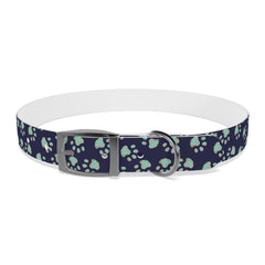 Dog Collar- Navy With Turquoise Paw Prints