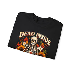 Skeleton Coffee Sweatshirt, Dead Inside But Caffeinated Crewneck, Halloween Gift, Unisex Fall Apparel, Cozy Lounge Wear