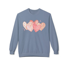 Heart Watercolor Crewneck Sweatshirt — Pink Hearts Graphic Pullover for Valentine’s Day