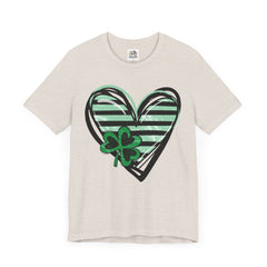 St. Patrick's Day Heart Tee - Unisex Jersey Short Sleeve Shirt with Clover Design
