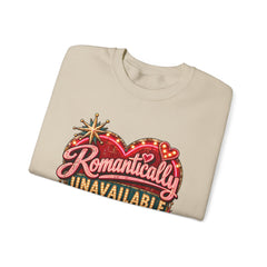 Romantically Unavailable Crewneck Sweatshirt — Retro Heart Neon Sign Valentine Graphic