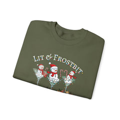 Lit & Frostbit Design | Festive Christmas Martinis, Winter Parties, Snowman Apparel, Christmas Party Sweatshirt