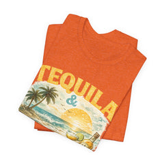 Tequila & Tan Lines Beach T-Shirt — Tropical Sunset Vacation Tee