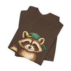 Cute Raccoon Graphic Tee — Adorable Cartoon Raccoon with Green Cap
