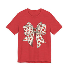 Heart Bow T-Shirt — Cute Valentine’s Day Tee with Red Heart Pattern