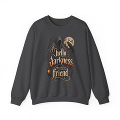 Hello Darkness Crewneck Sweatshirt — Gothic Moon Raven Graphic- Halloween
