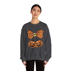 Halloween Pumpkin Bow Sweatshirt, Fall Fashion, Cozy Crewneck, Unisex Sweatshirts, Holiday Apparel, Seasonal Gift