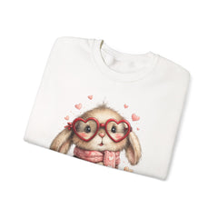 Cute Bunny Sweatshirt — Heart Glasses Bunny Crewneck, Cozy Valentine Pullover