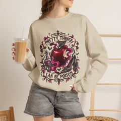 Crewneck Sweatshirt — “Pretty Things Can Be Poison” Gothic Apple Graphic