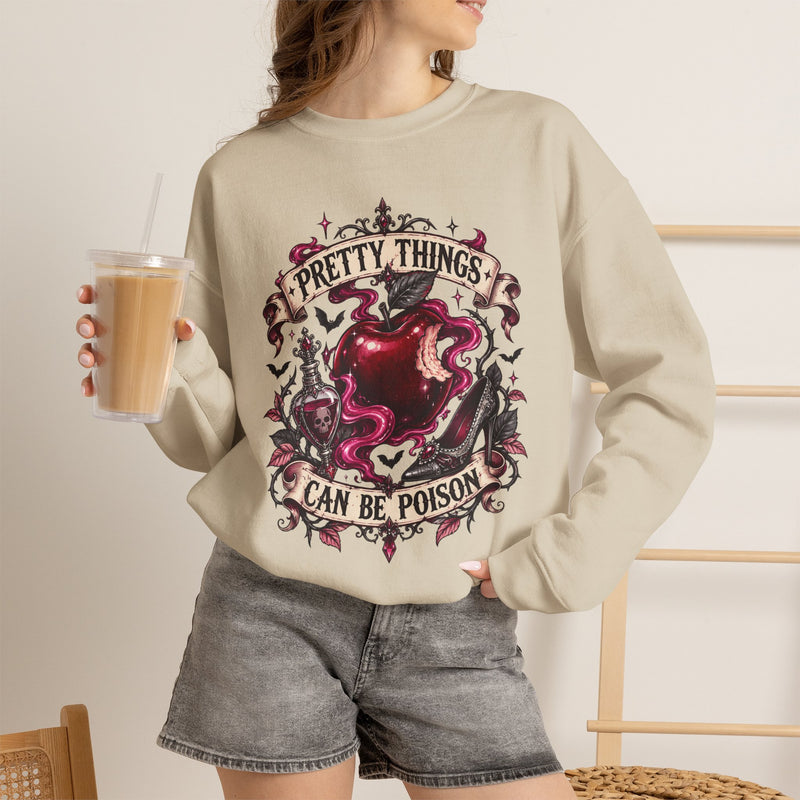 Crewneck Sweatshirt — “Pretty Things Can Be Poison” Gothic Apple Graphic