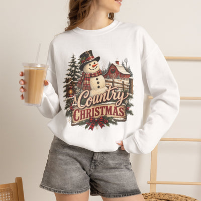 Country Christmas Sweatshirt — Vintage Snowman Holiday Crewneck