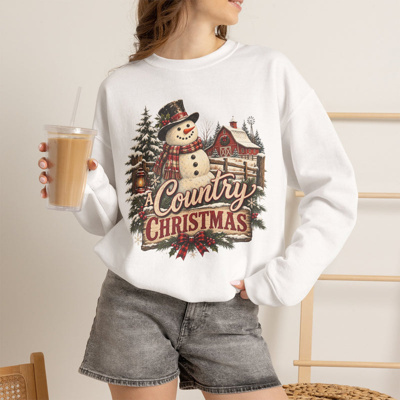 Country Christmas Sweatshirt — Vintage Snowman Holiday Crewneck