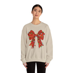 Festive Christmas Bow with Lights, Crewneck Sweatshirt, Holiday Sweatshirt, Winter Fashion, Christmas Apparel